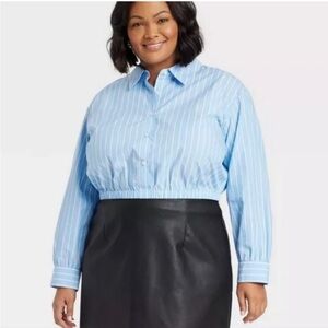 Ava & Viv Light Blue Pinstripe Cropped Button-Up Shirt